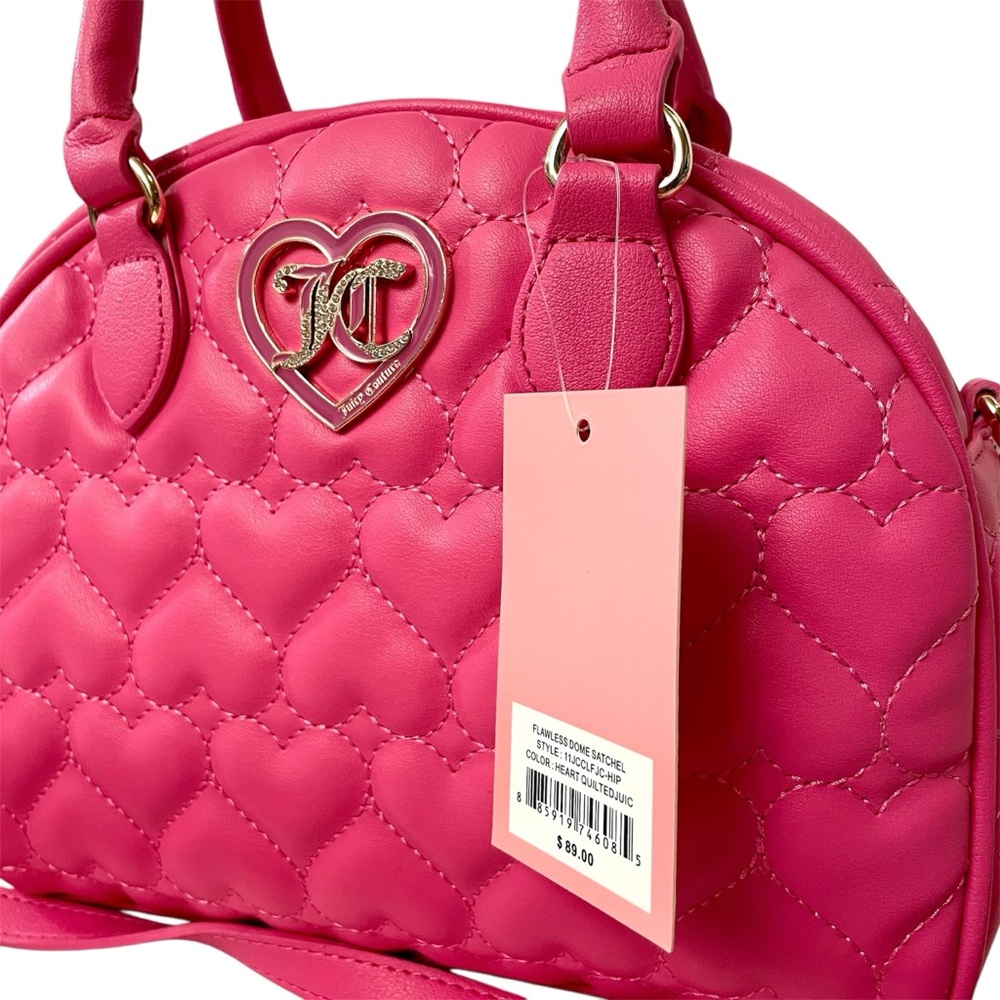 Juicy Couture Dome Satchel Pink Heart Quilted Purse Handbag Crossbody Bag NWT - Picture 2 of 10